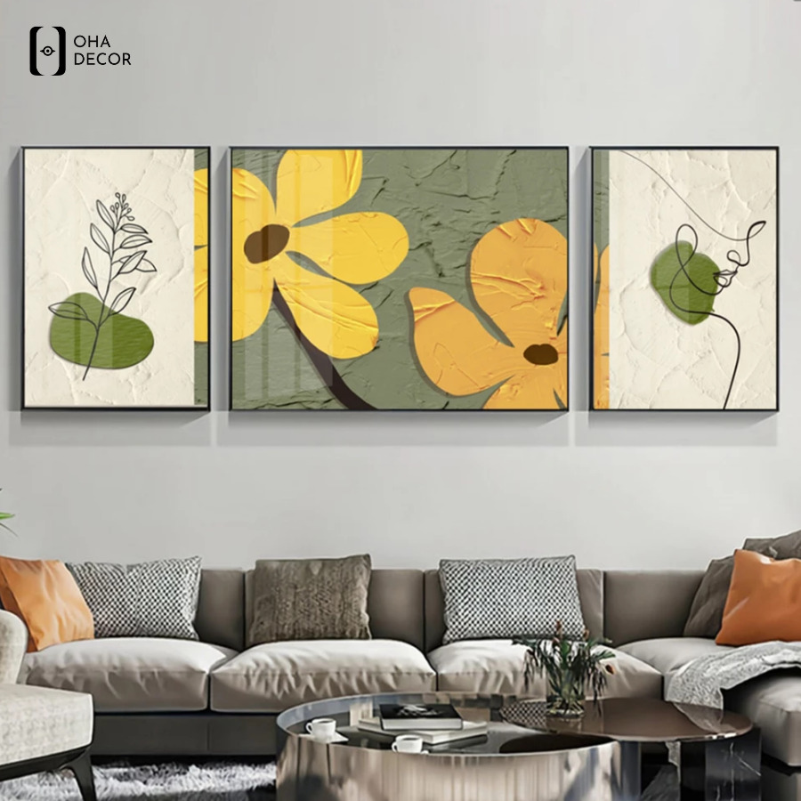 Tranh hoa nhẹ nhàng decor nhà đẹp Long Xuyên cho tổ ấm hiện đại 3 Bố trí tranh hoa nhẹ nhàng decor nhà đẹp Long Xuyên trong phòng khách