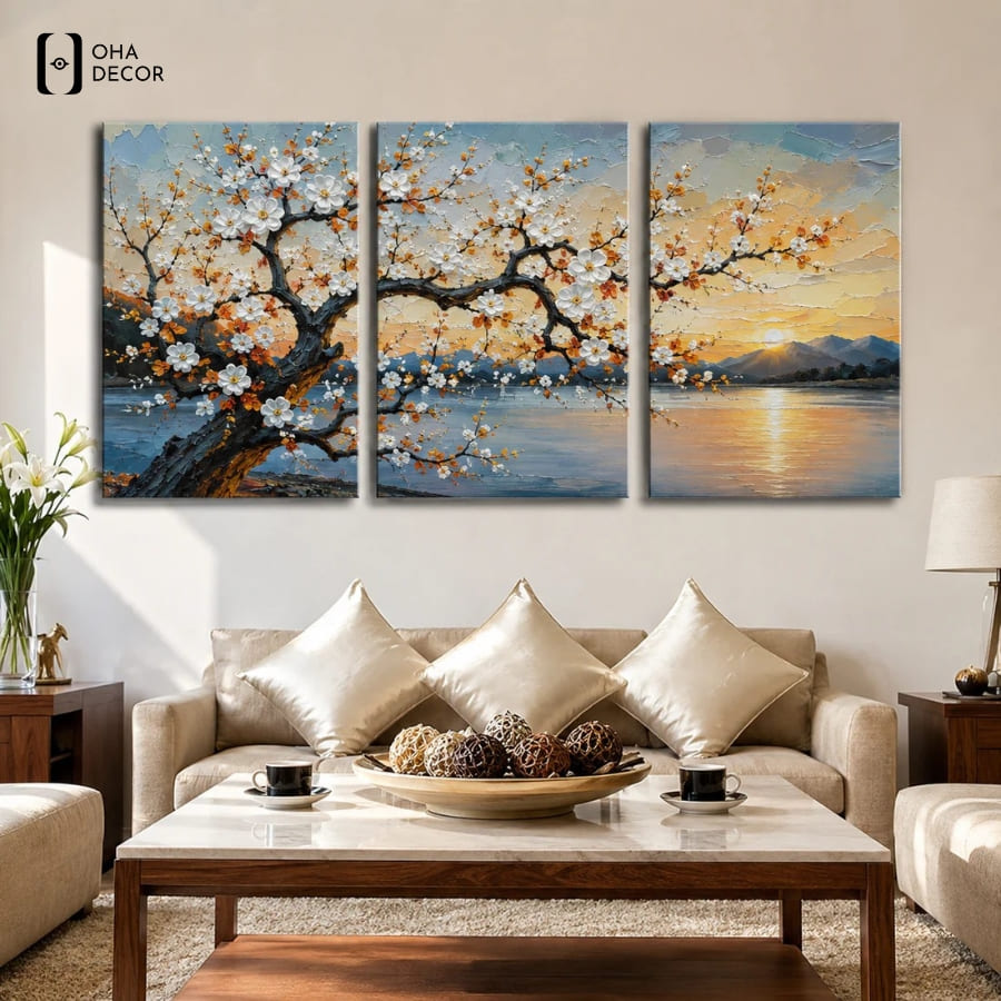 Tuyệt chiêu biến hóa không gian bằng tranh bộ 3 tấm phòng khách Vĩnh Long 1 Tranh bộ 3 tấm phòng khách vĩnh long sắc nét giúp không gian thêm sang trọng và đầy sức sống