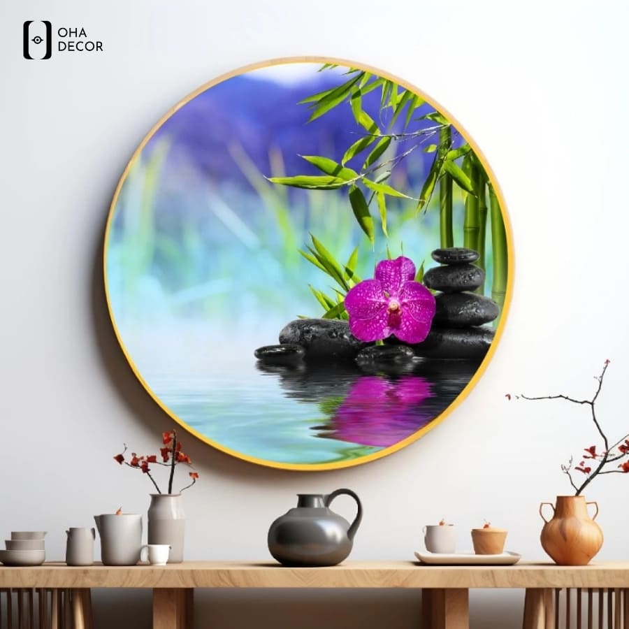 Ứng dụng tranh decor spa Thuận An định vị phân khúc khách hàng 2026 3 Tranh decor spa thuận an hình đá cuội và tre xanh mang lại sự tĩnh lặng cho tâm trí