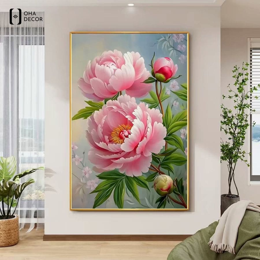 Gợi ý phối màu 3 mảng không gian với tranh hoa nhẹ nhàng Vĩnh Long 2 Hạ nhiệt thị giác và mang lại sự thư thái cho gia đình nhờ mẫu tranh hoa nhẹ nhàng vĩnh long