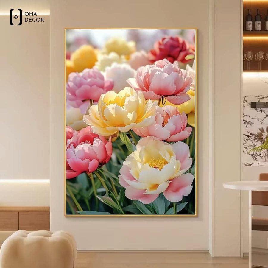 Gợi ý phối màu 3 mảng không gian với tranh hoa nhẹ nhàng Vĩnh Long 1 Tranh hoa nhẹ nhàng vĩnh long với sắc màu tươi tắn mang lại vẻ đẹp thanh lịch