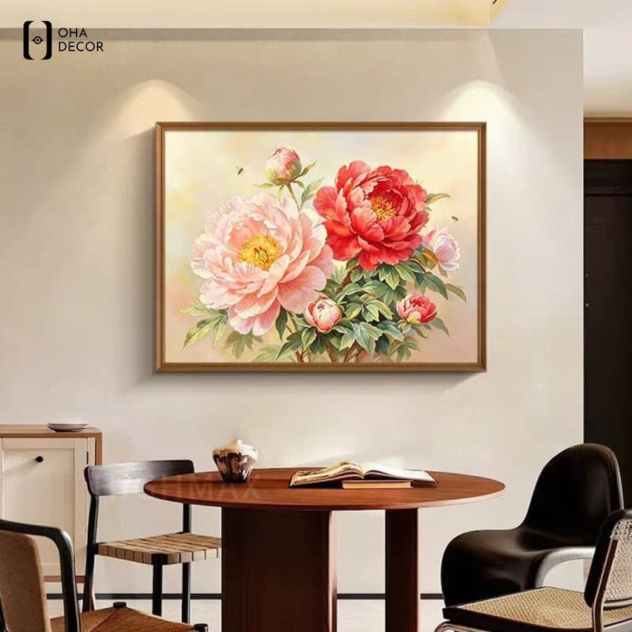 Gợi ý phối màu 3 mảng không gian với tranh hoa nhẹ nhàng Vĩnh Long 3 Tôn lên nét trang nhã cho phòng khách nhờ sự tinh tế từ mẫu tranh hoa nhẹ nhàng vĩnh long