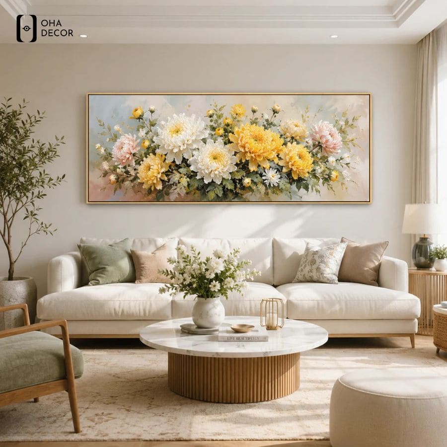Gợi ý phối màu 3 mảng không gian với tranh hoa nhẹ nhàng Vĩnh Long 4 Ánh sáng phù hợp giúp tôn vinh trọn vẹn vẻ đẹp bức tranh hoa nhẹ nhàng vĩnh long