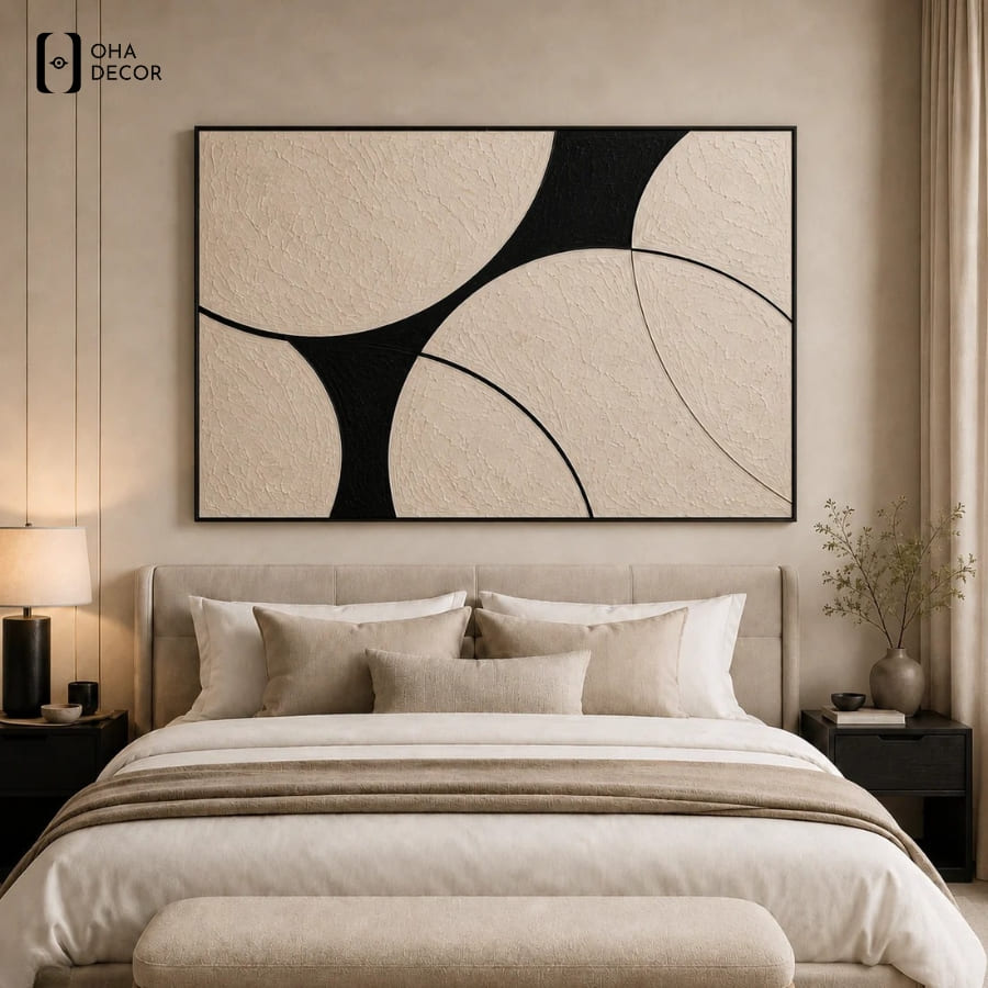 3 tiêu chí chọn tranh tối giản phòng ngủ Thuận An cho tổ ấm 4 Treo tranh tối giản phòng ngủ thuận an đúng tỉ lệ giúp bố cục cân bằng
